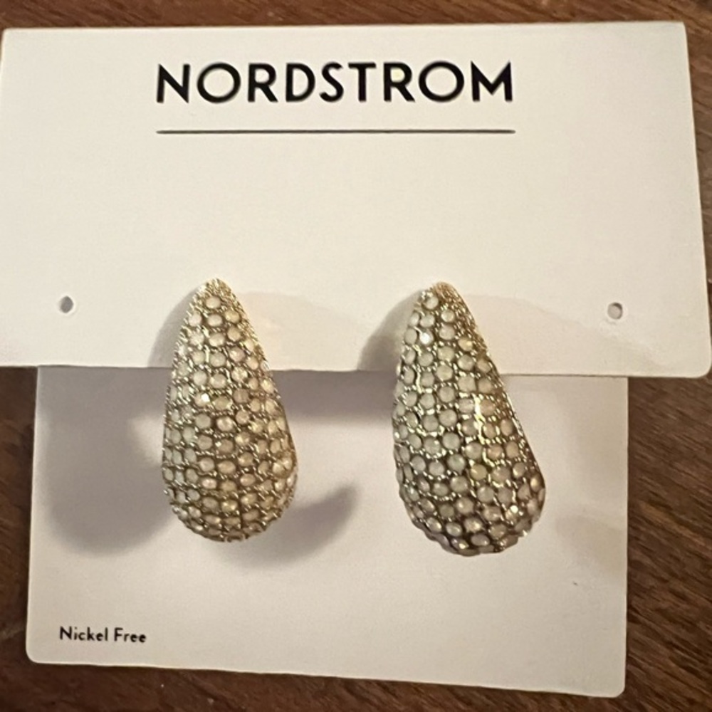 Nordstrom Crystal Pavé Teardrop Sculpted Half Hoop Stud Earrings::NWT GREAT GIFT